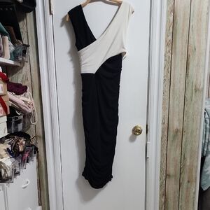 RACHEL Rachel Roy Black and Cream One Shoulder Dress